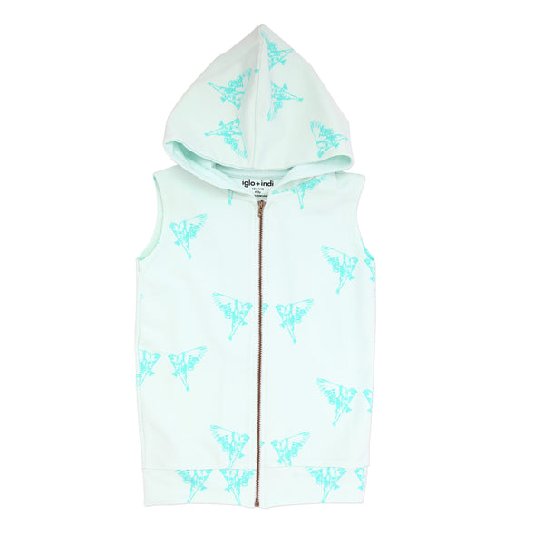 iglo + indi Aqua Bird Hooded Vest Aqua color