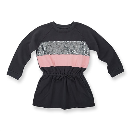 HOW TO KISS A FROG Gunnel Dress Dark Grey and Pink Stripe Color
