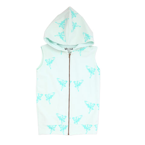 iglo + indi Aqua Bird Hooded Vest Aqua color