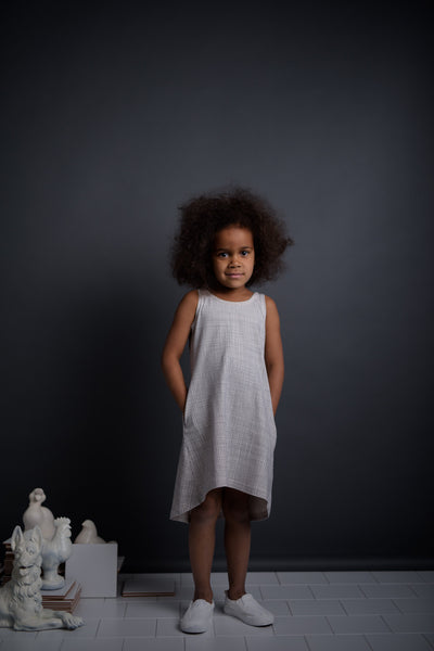 PAPU Fly Mesh Dress White sand and Charcoal grey color