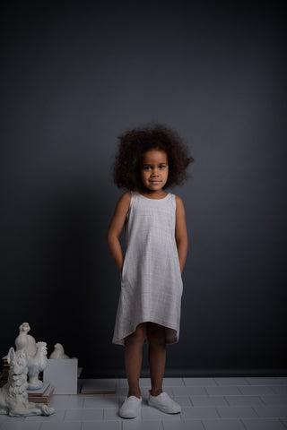 PAPU Fly Mesh Dress White sand and Charcoal grey color