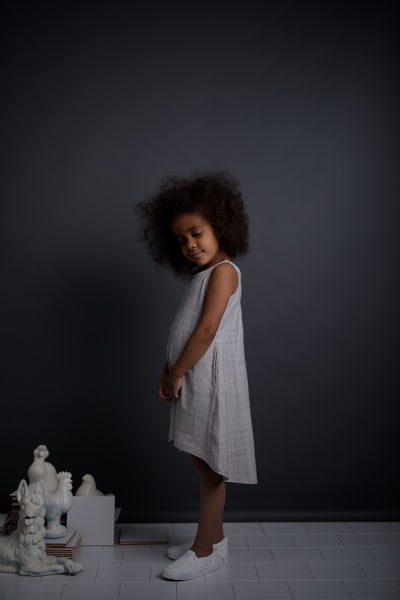 PAPU Fly Mesh Dress White sand and Charcoal grey color