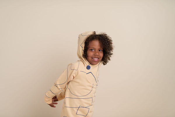 PAPU Square Hoodie Honey Beige and Denim Blue