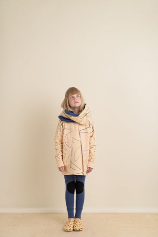 PAPU Square Tunic Sweater Honey Beige Tunic with Denim Blue