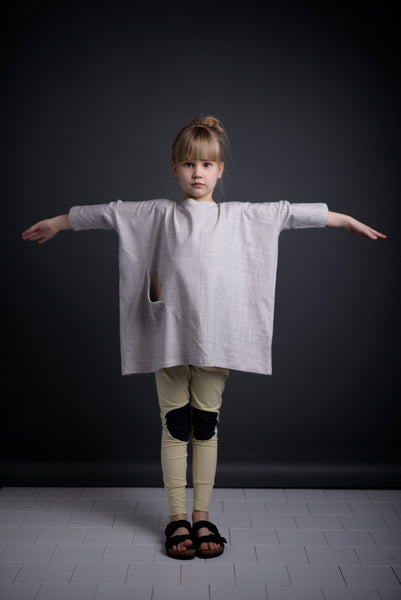 PAPU Mesh Shirt White sand and Charcoal grey color