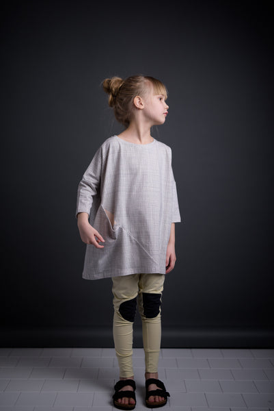 PAPU Mesh Shirt White sand and Charcoal grey color