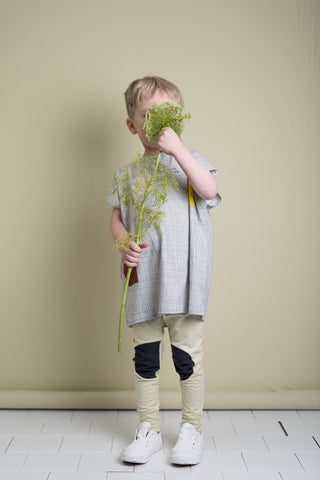 PAPU Morning Tunic Shirt White sand and Charcoal grey color