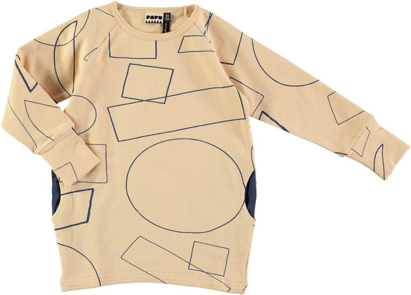 PAPU Square Tunic Sweater Honey Beige Tunic with Denim Blue