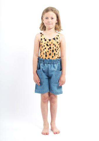 POPUSHOP Lotte Denim Shorts - Washed Denim Blue Color